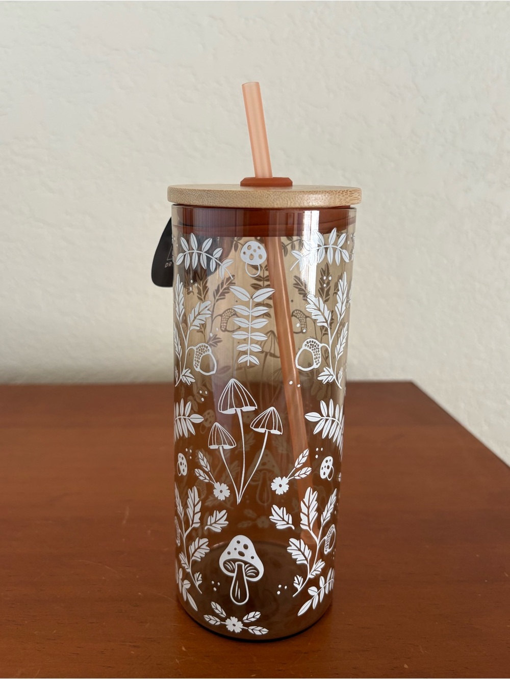 Pixie Forest design, 20 oz Glass Tumbler with Bamboo Lid and Straw